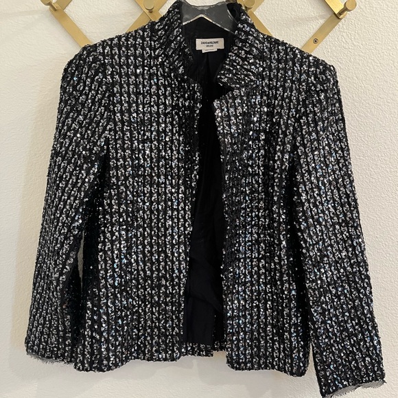 Zadig & Voltaire Volly Sequin Deluxe Jacket Black Small Kyle Richards Holiday - Picture 1 of 10